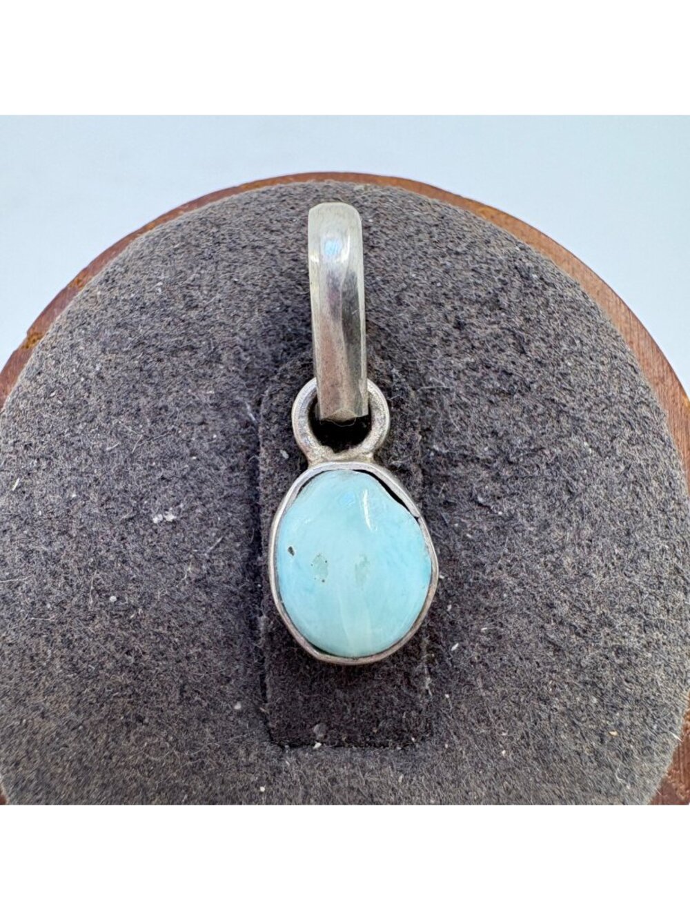 Larimar Bezel Set Oval Pendant Sterling Silver 925 Size 0.75" Length